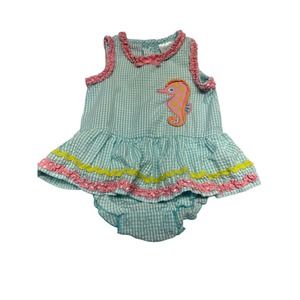 Nursery Rhyme Beach Seahorse Blue White Gingham 3M